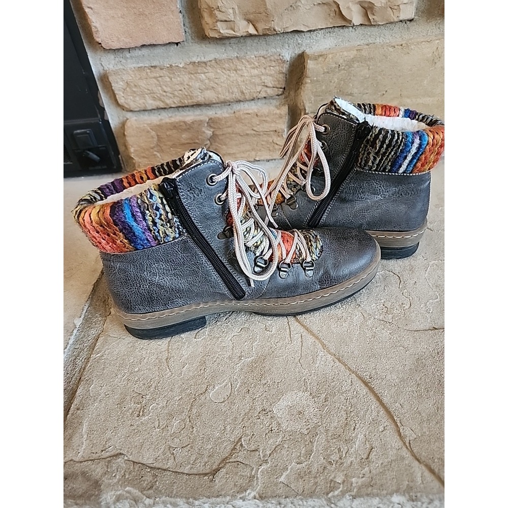Rieker Felicitas Boots Womens Size 39 Gray Leather‎ Lace Up Round Toe - Picture 8 of 11